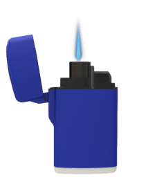 The Zengaz ZL-10 lighter in dark blue with flame.