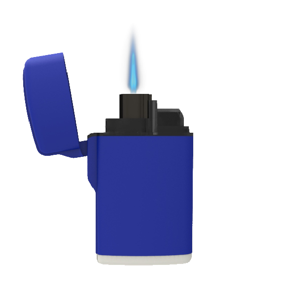 The Zengaz ZL-10 lighter in dark blue with flame.