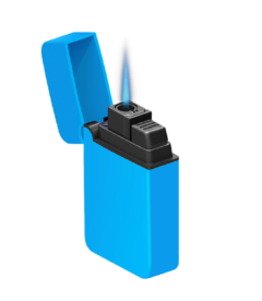 The Zengaz ZL-8 lighter in light blue with flame.