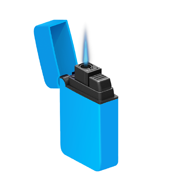 The Zengaz ZL-8 lighter in light blue with flame.