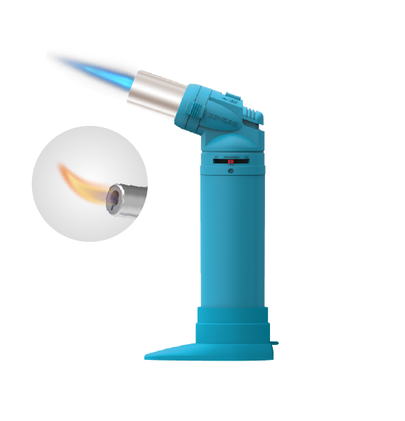 The Zengaz ZT-68 torch in light blue with flame.